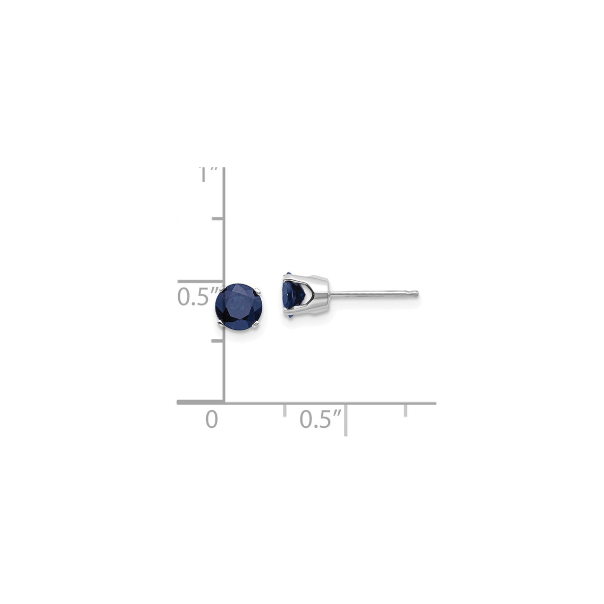 14k White Gold Sapphire Stud Earrings, Round Cut Classic Four Prong Setting