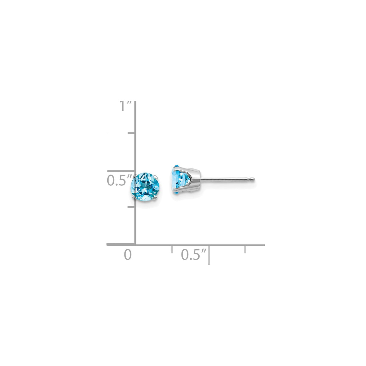14k White Gold Stud Earrings with Round Swiss Blue Topaz, Prong Set Minimalist Design