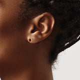 14k Yellow Gold Stud Earrings with Garnet in Bezel Setting, Minimalist Design for Women
