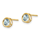 14k Yellow Gold Stud Earrings with Aquamarine, Round Bezel Set, Modern Open Design for Women