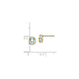 14k Yellow Gold Stud Earrings with Aquamarine, Round Bezel Set, Modern Open Design for Women
