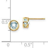 14k Yellow Gold Stud Earrings with Aquamarine, Round Bezel Set, Modern Open Design for Women
