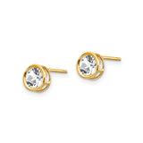 14k Yellow Gold Round Stud Earrings with Bezel-Set White Topaz, Minimalist Everyday Jewelry