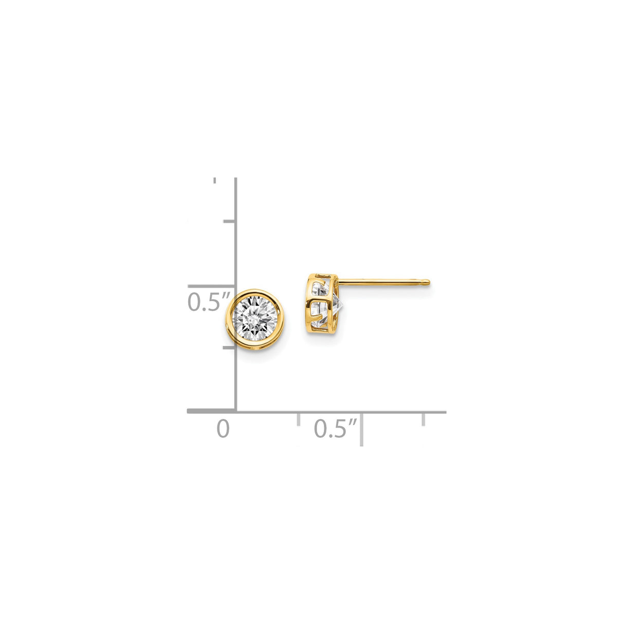 14k Yellow Gold Round Stud Earrings with Bezel-Set White Topaz, Minimalist Everyday Jewelry