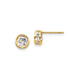 14k Yellow Gold Round Stud Earrings with Bezel-Set White Topaz, Minimalist Everyday Jewelry