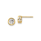 14k Yellow Gold Round Stud Earrings with Bezel-Set White Topaz, Minimalist Everyday Jewelry