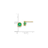 14k Yellow Gold Stud Earrings with Emerald in Bezel Setting, Minimalist Design for Women