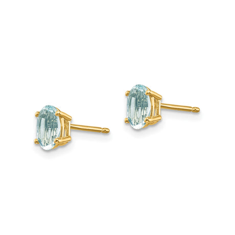14k Yellow Gold Aquamarine Stud Earrings, Oval Light Blue Gemstone, Minimalist Post Style