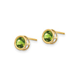14k Yellow Gold Peridot Stud Earrings, Bezel Set Round August Birthstone Jewelry for Women
