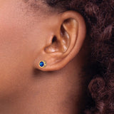 14k Yellow Gold Stud Earrings with Round Sapphire in Bezel Setting