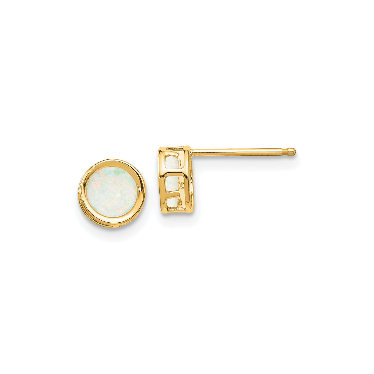 14k Yellow Gold Opal Stud Earrings, Round Bezel Setting, Minimalist Modern Design