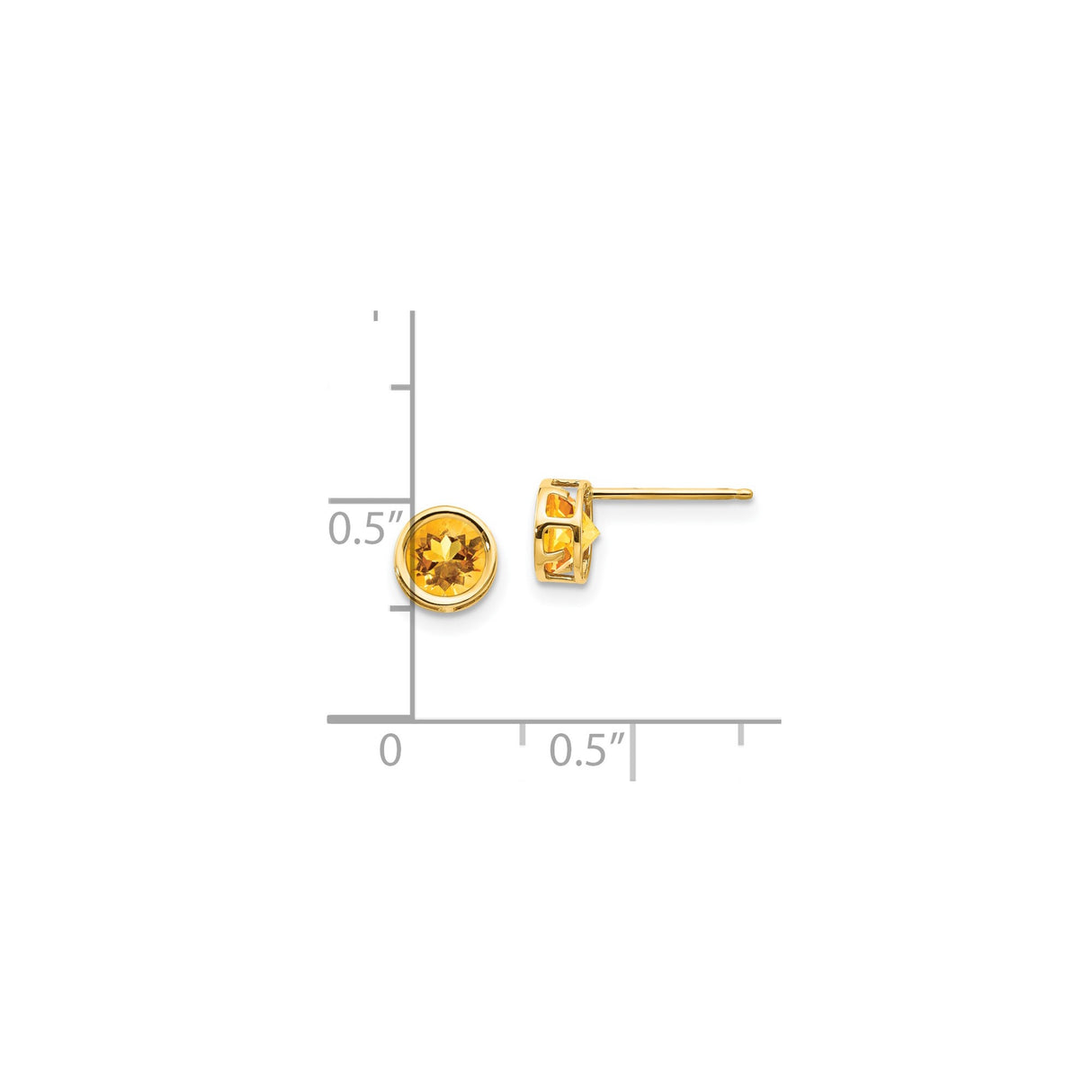 14k Yellow Gold Stud Earrings with Round Citrine, Bezel Set Minimalist November Birthstone Jewelry