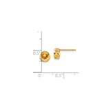 14k Yellow Gold Stud Earrings with Round Citrine, Bezel Set Minimalist November Birthstone Jewelry