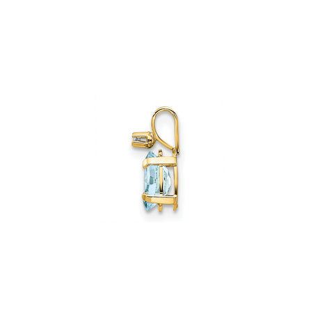 14k Yellow Gold Pendant with Oval Aquamarine and Diamond Accent, March Birthstone Jewelry for Women