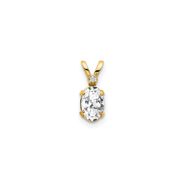 14k Yellow Gold Pendant with Oval White Topaz and Diamond Accent, Solitaire Style