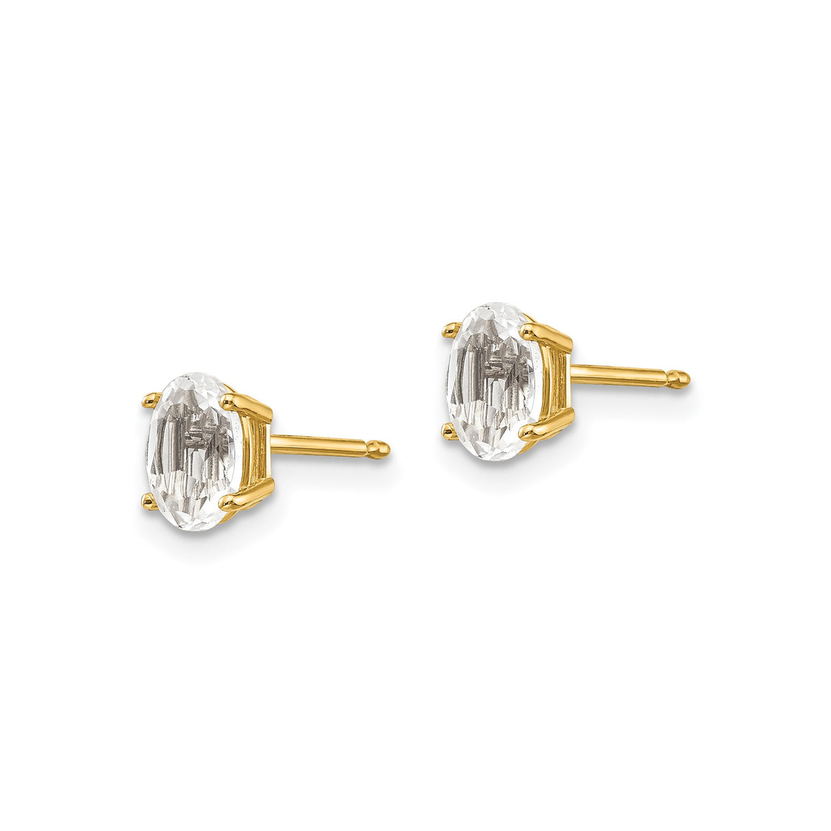 14k Yellow Gold Oval White Topaz Stud Earrings, Four-Prong Setting, Minimalist Classic Style