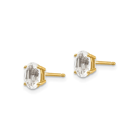 14k Yellow Gold Oval White Topaz Stud Earrings, Four-Prong Setting, Minimalist Classic Style