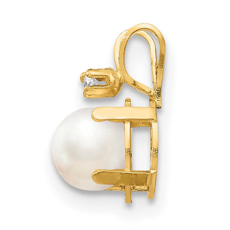 14k Yellow Gold Pendant with White Pearl and Diamond Accent, Classic Bridal Jewelry for Women