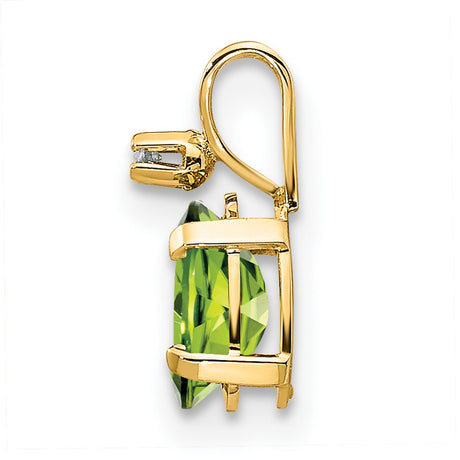 Diamond and Peridot Birthstone Charm Pendant in Real 14k Yellow Gold