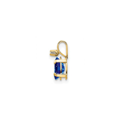 14k Yellow Gold Pendant with Oval Sapphire and Diamond Accent, Elegant Drop Design for Women