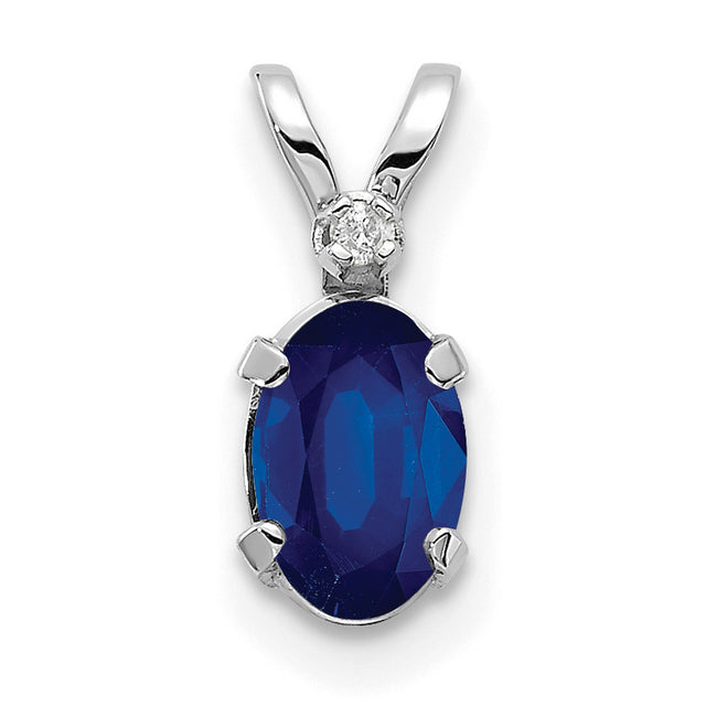 14k White Gold Pendant with Oval Sapphire and Diamond Accent, Formal Style for Women