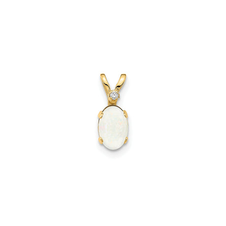 14k Yellow Gold Pendant with Oval White Opal and Diamond Accent, October Birthstone Charm