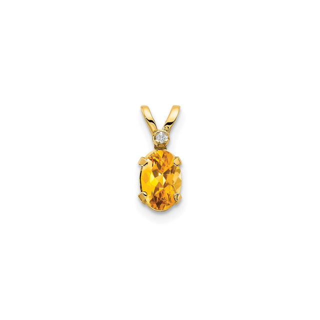 14k Yellow Gold Pendant with Oval Citrine and Diamond Accent, November Birthstone Jewelry for Women