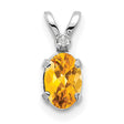 14k White Gold Citrine Pendant with Diamond Accent, November Birthstone Jewelry for Women