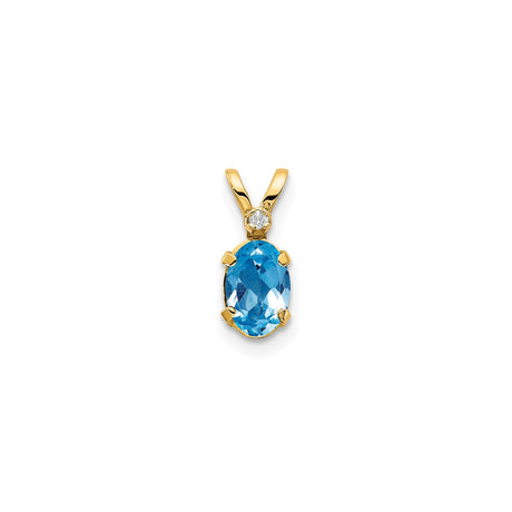 14k Yellow Gold Pendant with Swiss Blue Topaz and Diamond Accent, Oval Cut December Birthstone