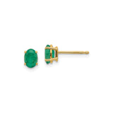 14k Yellow Gold Stud Earrings with Oval Cut Emerald Gemstones, Classic Four Prong Setting