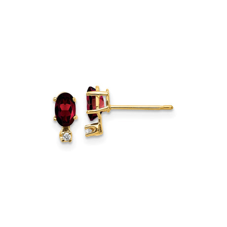 14k Yellow Gold Stud Earrings with Garnet and Diamond Accents, Classic Design for Women