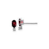 14k White Gold Garnet Stud Earrings with Diamond Accents, Oval Cut January Birthstone Jewelry
