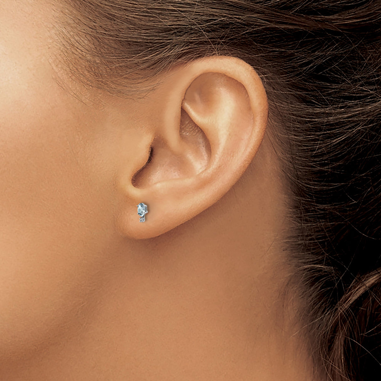 14k White Gold Aquamarine and Diamond Stud Earrings, Oval Light Blue Gemstone, Classic Style