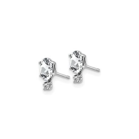 14k White Gold Stud Earrings with Oval Cut White Topaz and Diamond Accents