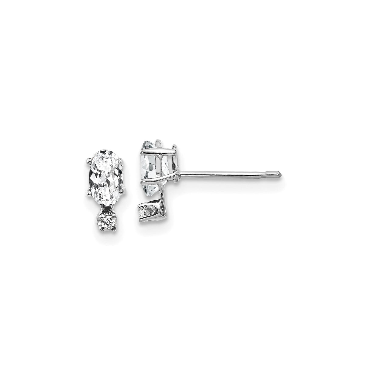 14k White Gold Stud Earrings with Oval Cut White Topaz and Diamond Accents