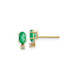 14k Yellow Gold Emerald Stud Earrings with Diamond Accents, Classic Luxury Design