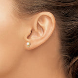 14k Yellow Gold Stud Earrings with Round White Cultured Pearls and Diamond Accents