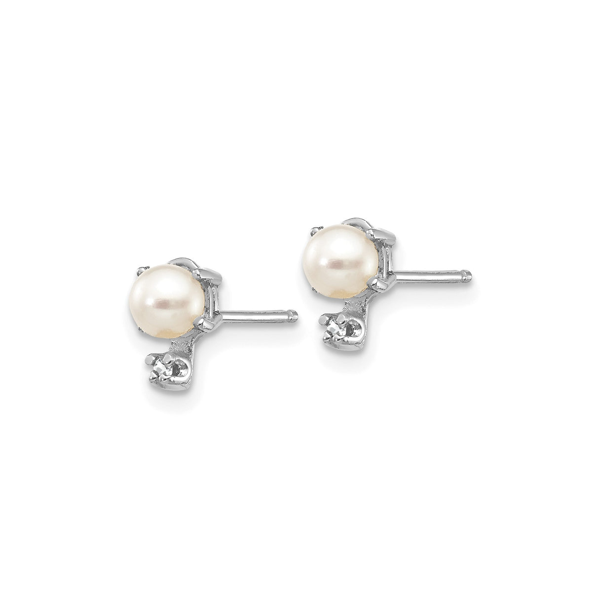 14k White Gold Stud Earrings with Cultured Pearls and Diamond Accents for Women