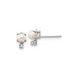 14k White Gold Stud Earrings with Cultured Pearls and Diamond Accents for Women