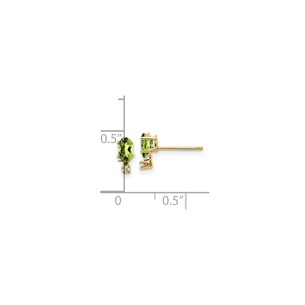 14k Yellow Gold Stud Earrings with Faceted Oval Peridot and Diamond Accents