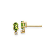 14k Yellow Gold Stud Earrings with Faceted Oval Peridot and Diamond Accents
