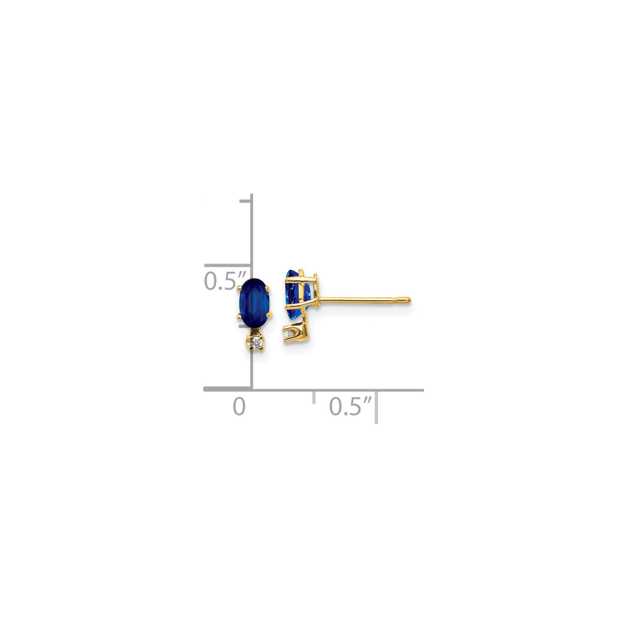 14k Yellow Gold Stud Earrings with Oval Sapphire and Diamond Accent