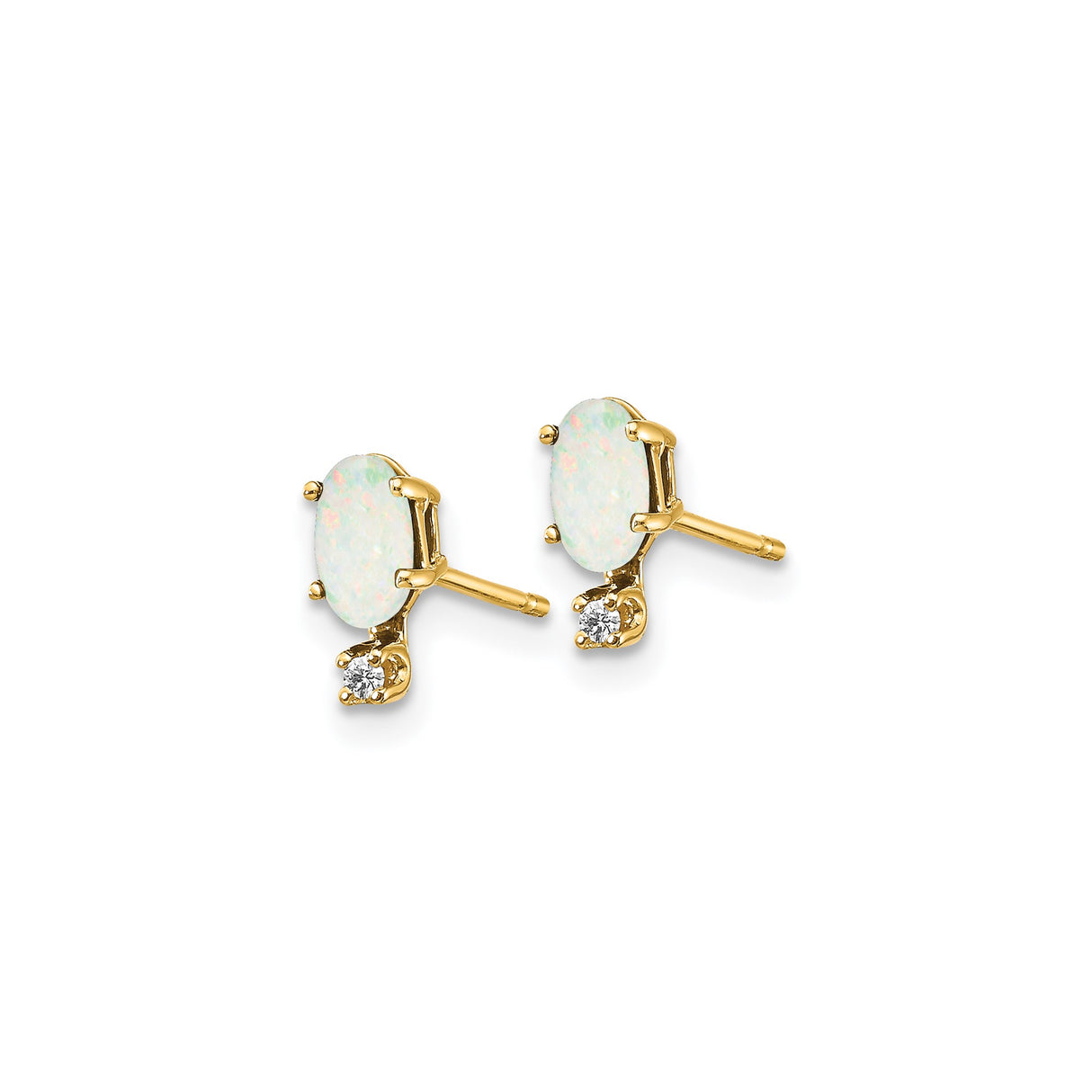 14k Yellow Gold Opal and Diamond Stud Earrings, Classic Everyday Style for Women