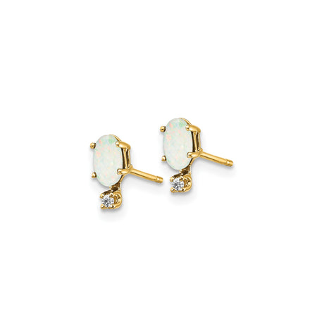 14k Yellow Gold Opal and Diamond Stud Earrings, Classic Everyday Style for Women