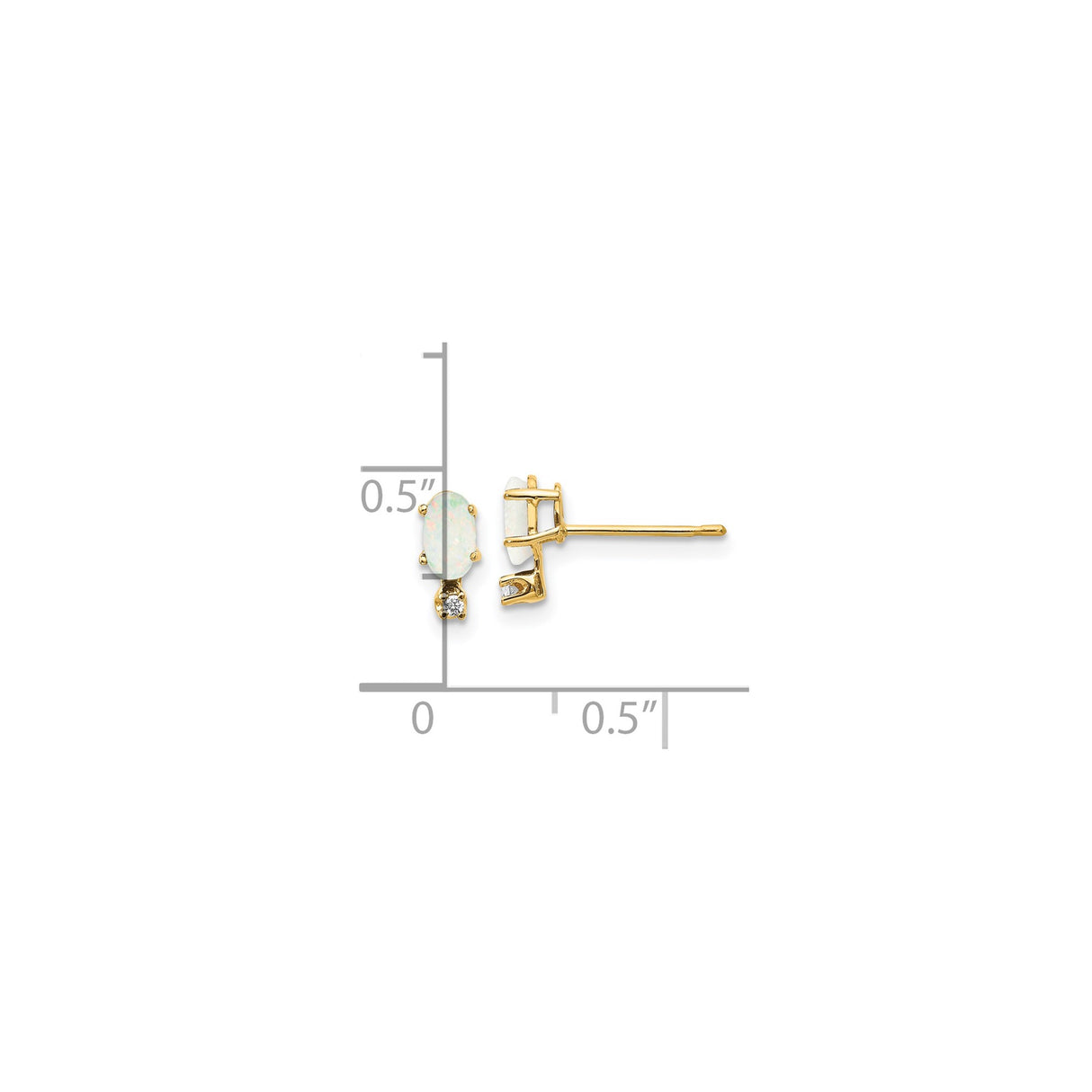 14k Yellow Gold Opal and Diamond Stud Earrings, Classic Everyday Style for Women
