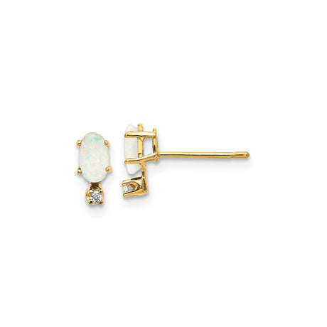 14k Yellow Gold Opal and Diamond Stud Earrings, Classic Everyday Style for Women