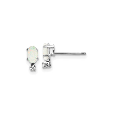 14k White Gold Stud Earrings with Oval Opals and Diamond Accents