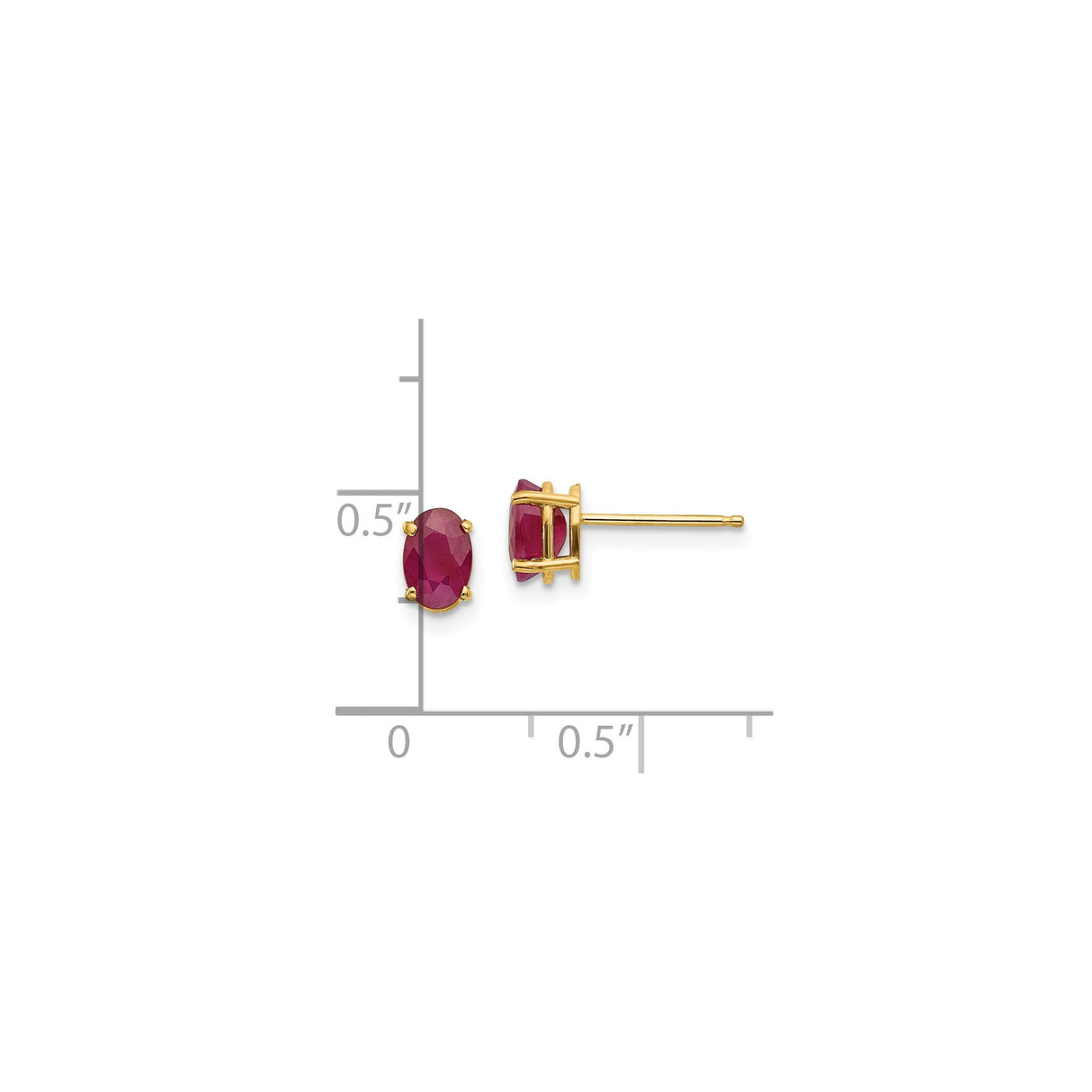 14k Yellow Gold Ruby Stud Earrings with Oval Faceted Gemstones in Four Prong Setting