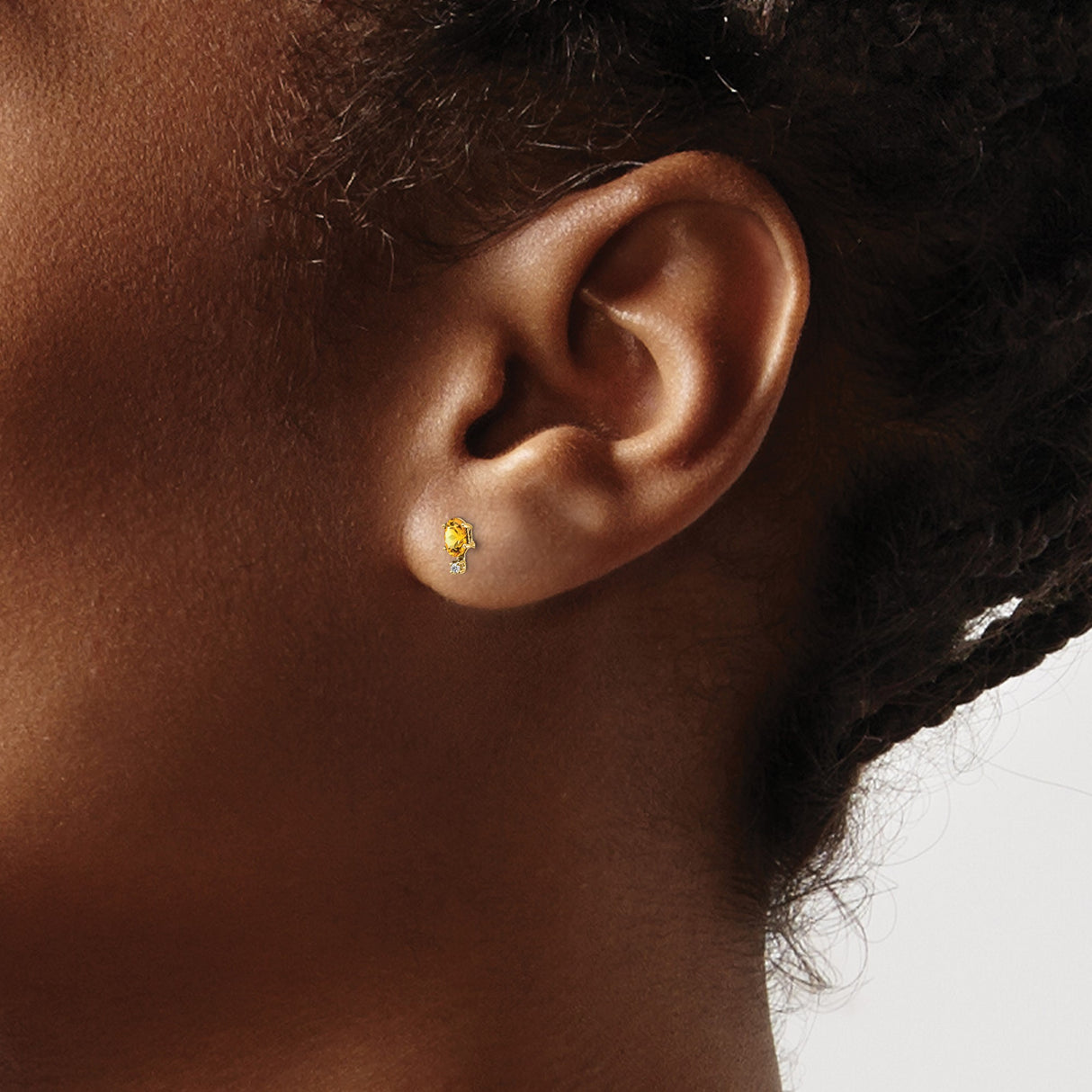 14k Yellow Gold Citrine and Diamond Stud Earrings, Classic Birthstone Style for Women
