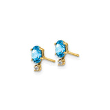 14k Yellow Gold Stud Earrings with Swiss Blue Topaz and Diamond Accents Oval-Cut Gemstone Design